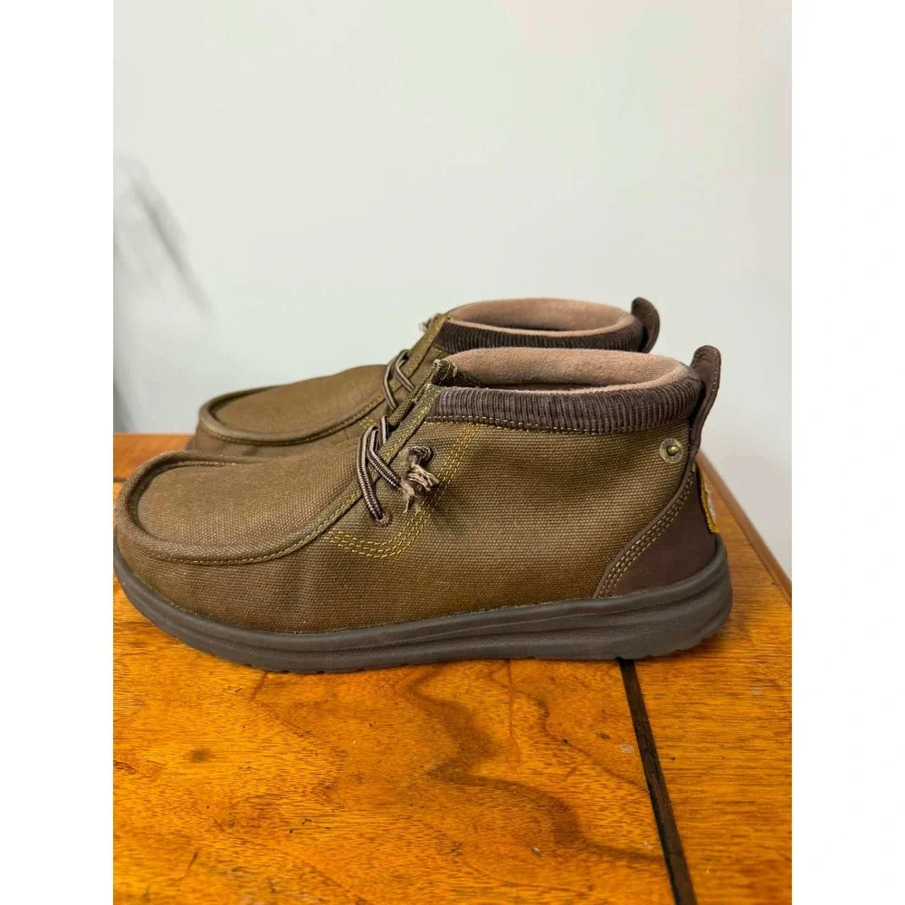 Hey Dude Wally Mid Grip Workwear Dark Brown Canvas Chukka Boots Mens 7 121903600